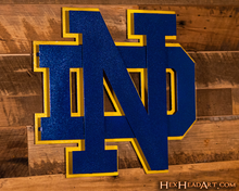 Load image into Gallery viewer, Notre Dame Fighting Irish Interlocking NAVY &quot;ND&quot; 3D Vintage Metal Wall Art
