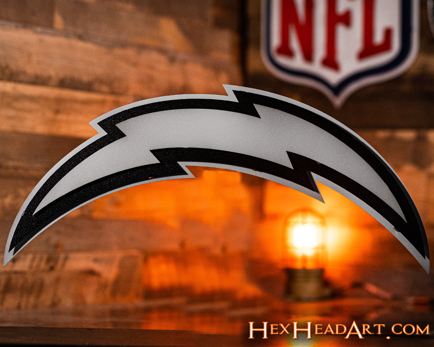 MONOCHROME - Los Angeles Chargers Lightning Bolt 3D Vintage Metal Wall Art