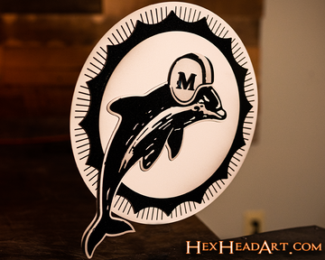 Black and White Monochromatic Miami Dolphins Throwback "1966"  3D Metal Wall Art