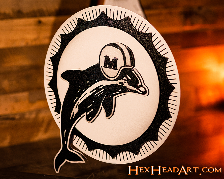 Right View Monochromatic Miami Dolphins Throwback "1966"  3D Metal Wall Art