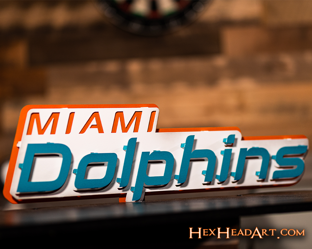 Miami Dolphins Wordmark 3D Vintage Metal Wall Art
