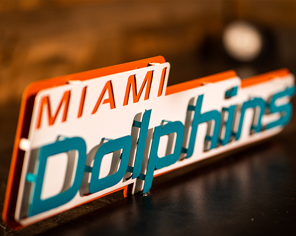 Side view Miami Dolphins Wordmark 3D Metal Wall Art