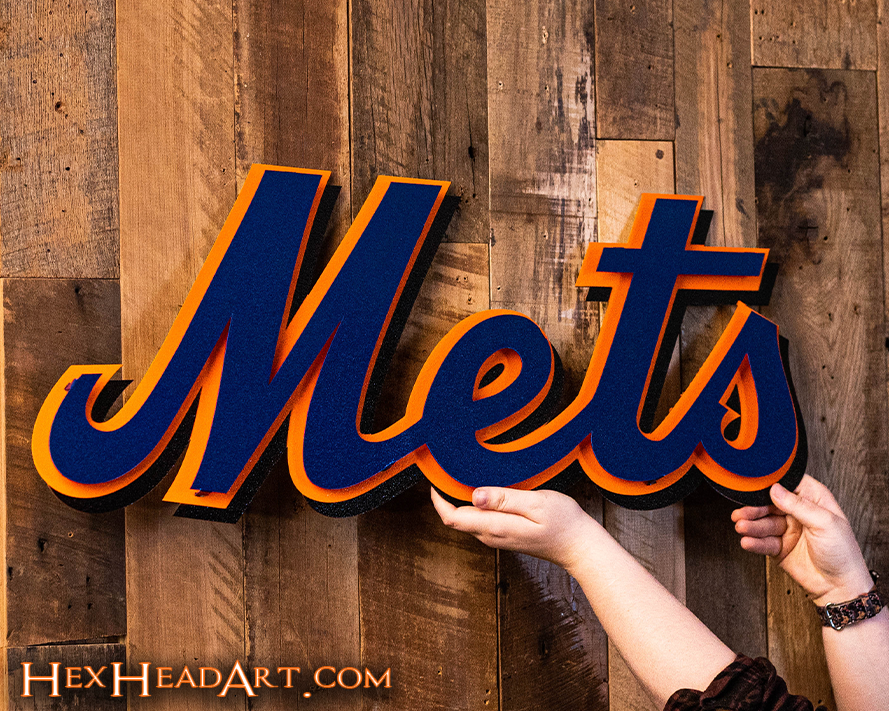 New York METS Cooperstown Script 1998-2009 Vintage Metal Wall Art