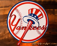 Load image into Gallery viewer, New York Yankees &quot;BAT AND HAT&quot; 3D Vintage Metal Wall Art
