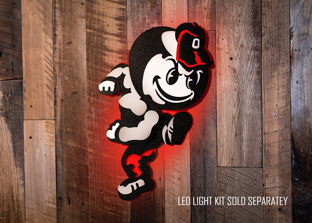 Ohio State "Brutus" Mascot 3D Metal Wall Art on a Wall