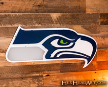 Load image into Gallery viewer, Seattle Seahawks Mascot 3D Vintage Metal Wall Art
