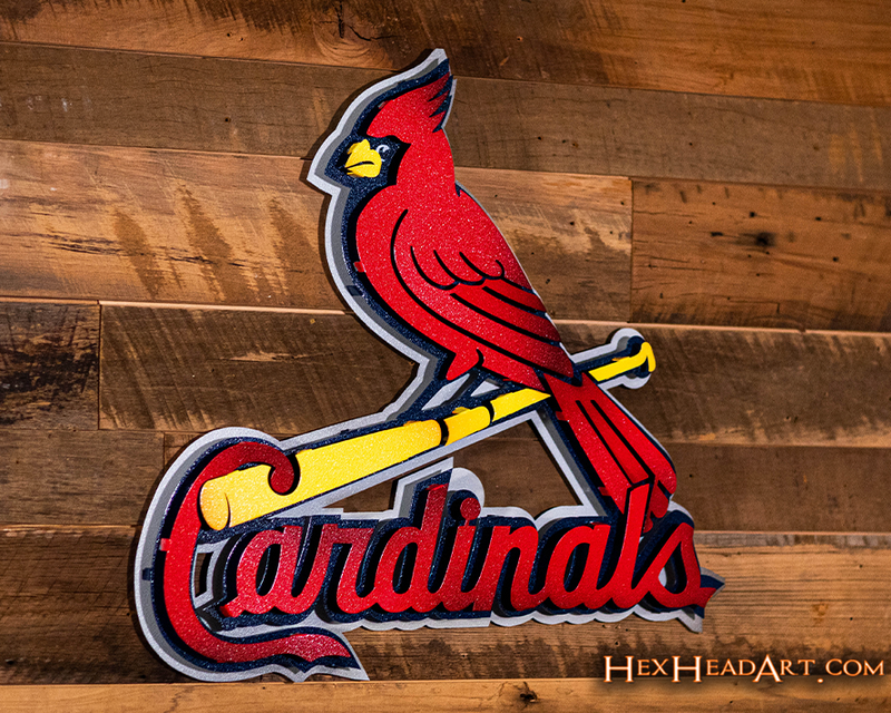 St. Louis Cardinals Bird and Bat Logo 3D Metal Artwork – Hex Head Art