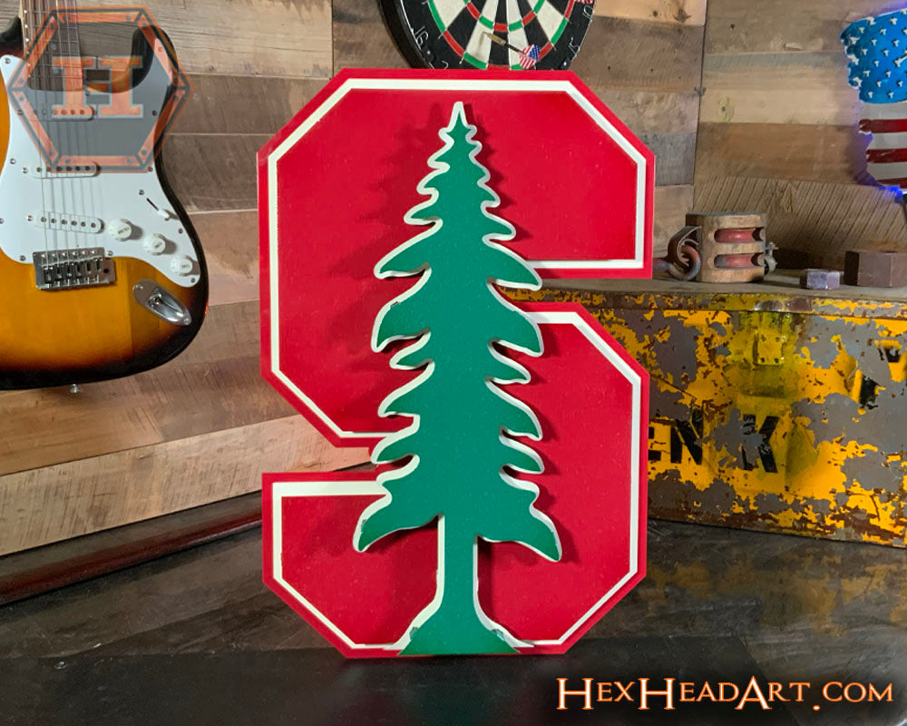 Stanford Cardinal "Block S with Green Tree" 3D Vintage Metal Wall Art