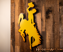 Load image into Gallery viewer, Wyoming Cowboys Mascot 3D Vintage Metal Wall Art
