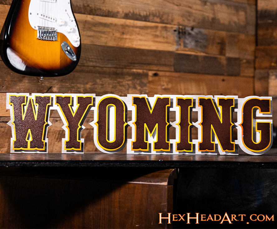 Wyoming Cowboys Wordmark 3D Vintage Metal Wall Art
