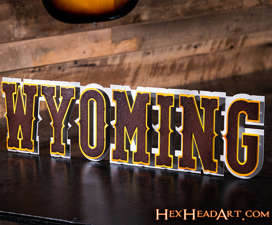 Wyoming Cowboys Wordmark 3D Vintage Metal Wall Art
