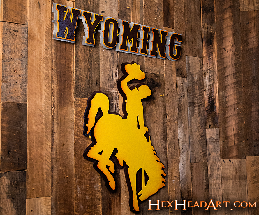 Wyoming Cowboys Wordmark 3D Vintage Metal Wall Art