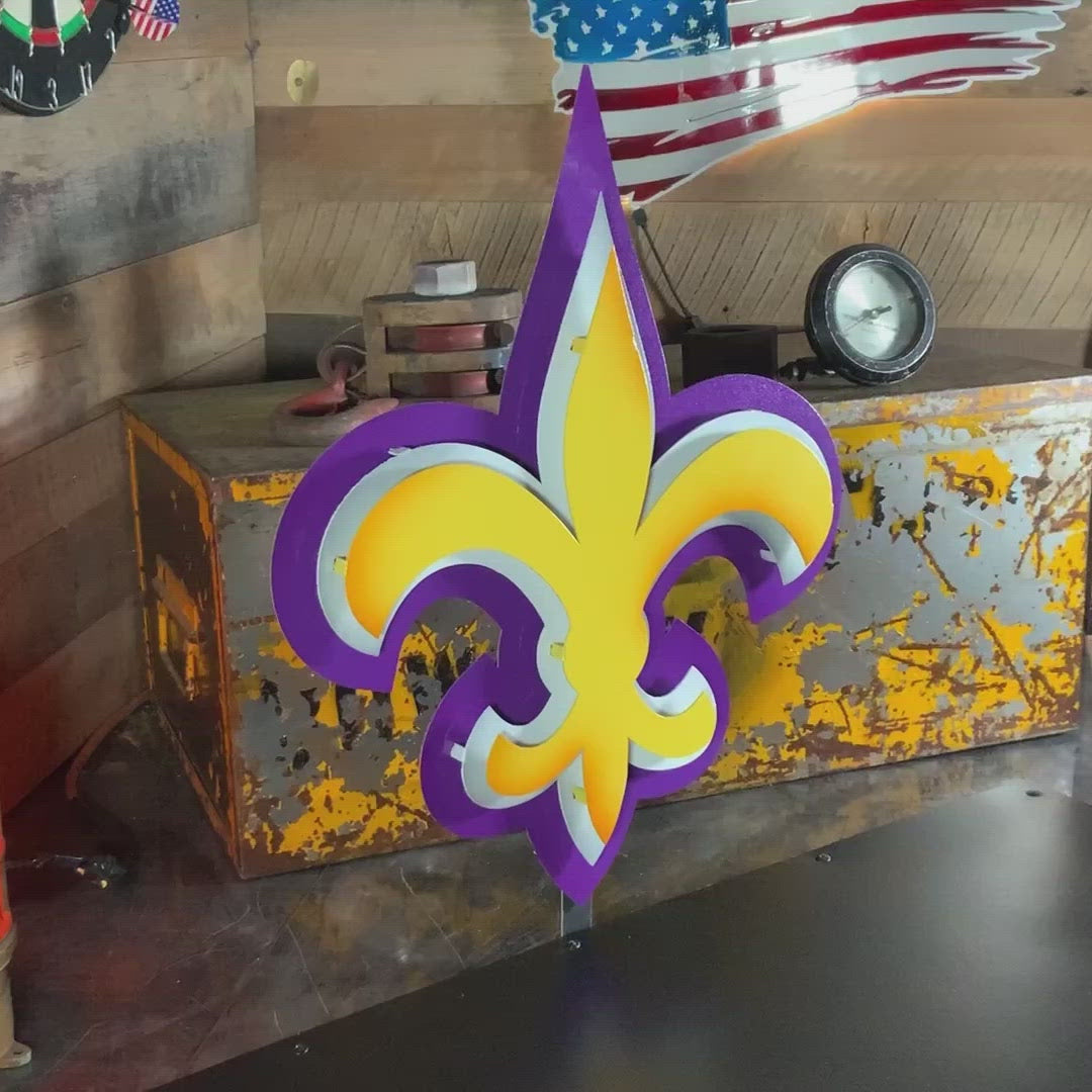 New Orleans Saints Fleur De Lis 3D Vintage Metal Wall Art – Hex Head Art